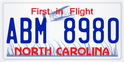 NC license plate ABM8980