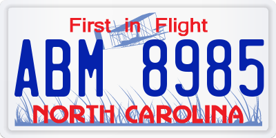 NC license plate ABM8985