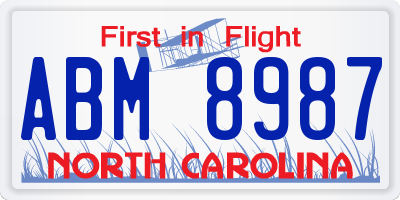 NC license plate ABM8987