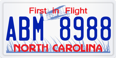 NC license plate ABM8988