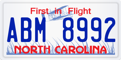 NC license plate ABM8992