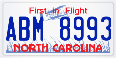 NC license plate ABM8993