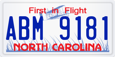 NC license plate ABM9181