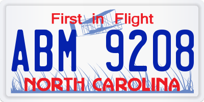 NC license plate ABM9208