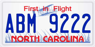 NC license plate ABM9222