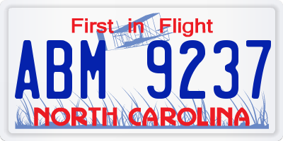 NC license plate ABM9237