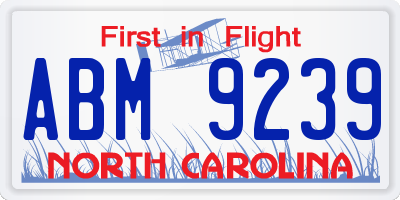 NC license plate ABM9239