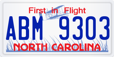 NC license plate ABM9303