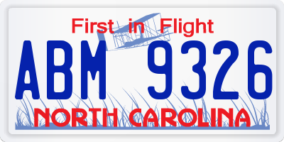 NC license plate ABM9326