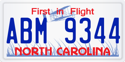 NC license plate ABM9344