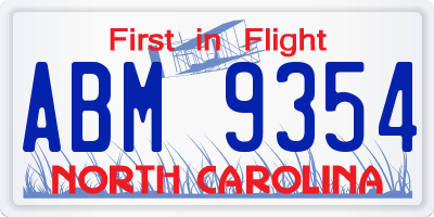 NC license plate ABM9354