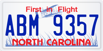NC license plate ABM9357