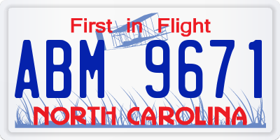 NC license plate ABM9671