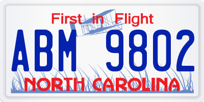NC license plate ABM9802