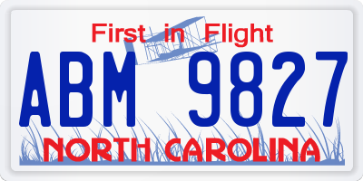 NC license plate ABM9827