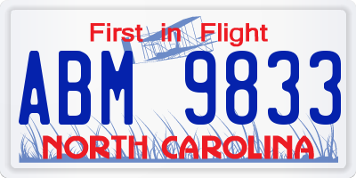 NC license plate ABM9833
