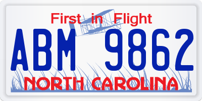 NC license plate ABM9862