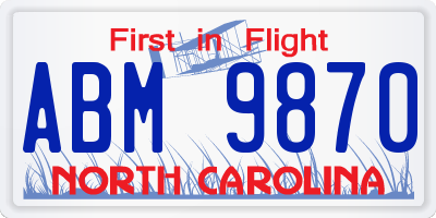 NC license plate ABM9870