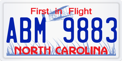 NC license plate ABM9883