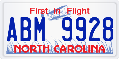 NC license plate ABM9928