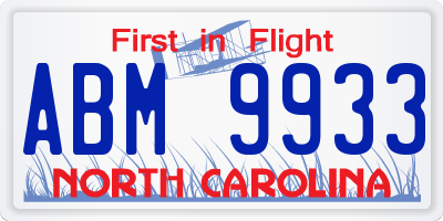 NC license plate ABM9933