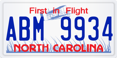 NC license plate ABM9934
