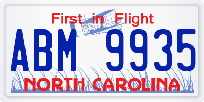 NC license plate ABM9935