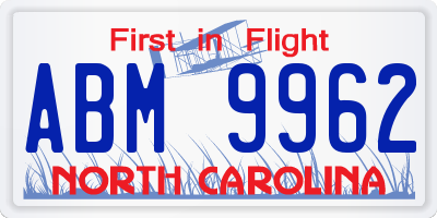 NC license plate ABM9962