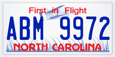 NC license plate ABM9972