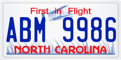 NC license plate ABM9986