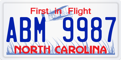 NC license plate ABM9987