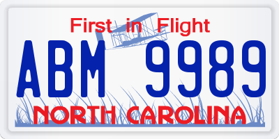 NC license plate ABM9989