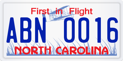 NC license plate ABN0016