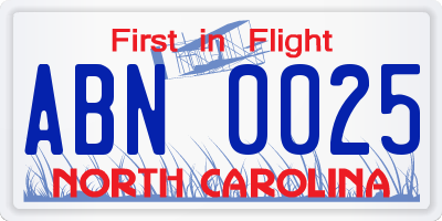 NC license plate ABN0025