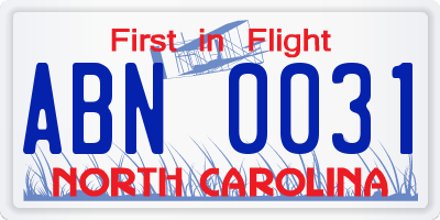NC license plate ABN0031