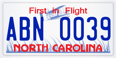 NC license plate ABN0039