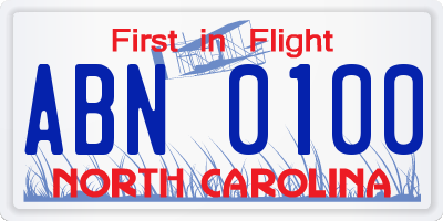 NC license plate ABN0100