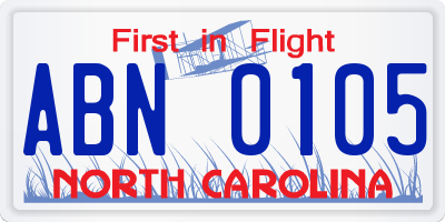 NC license plate ABN0105
