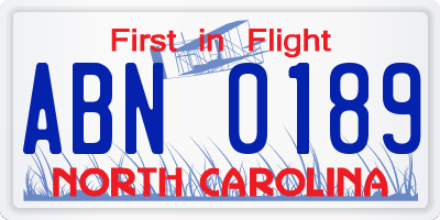 NC license plate ABN0189