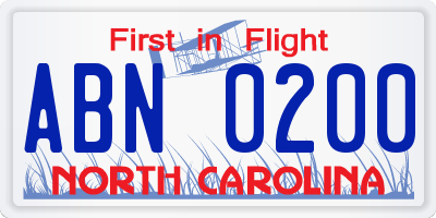 NC license plate ABN0200