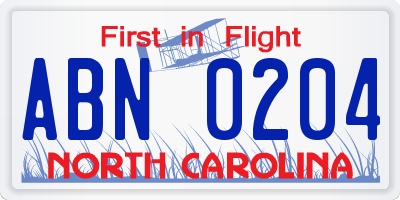 NC license plate ABN0204