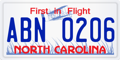 NC license plate ABN0206