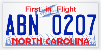 NC license plate ABN0207