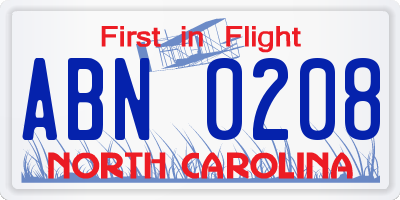 NC license plate ABN0208