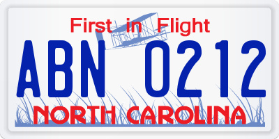 NC license plate ABN0212