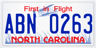 NC license plate ABN0263