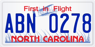 NC license plate ABN0278
