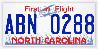NC license plate ABN0288