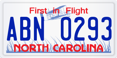 NC license plate ABN0293