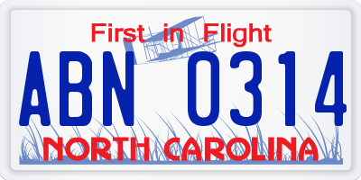 NC license plate ABN0314